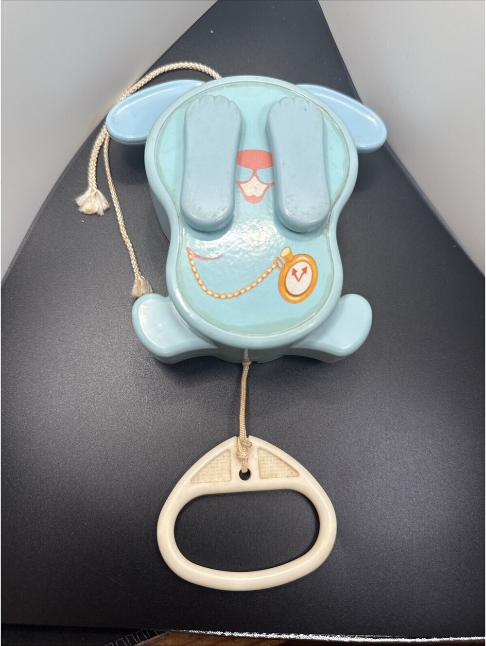 Vintage 1980 Tomy Baby Bunny Rabbit Peek A Boo Pull String Musical Toy Works!